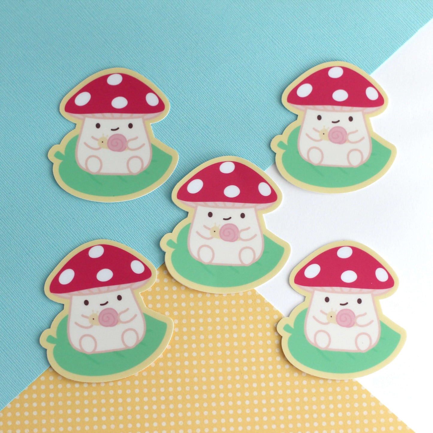 Toadstool Mushroom on a Leaf Holding a Snail Vinyl Sticker