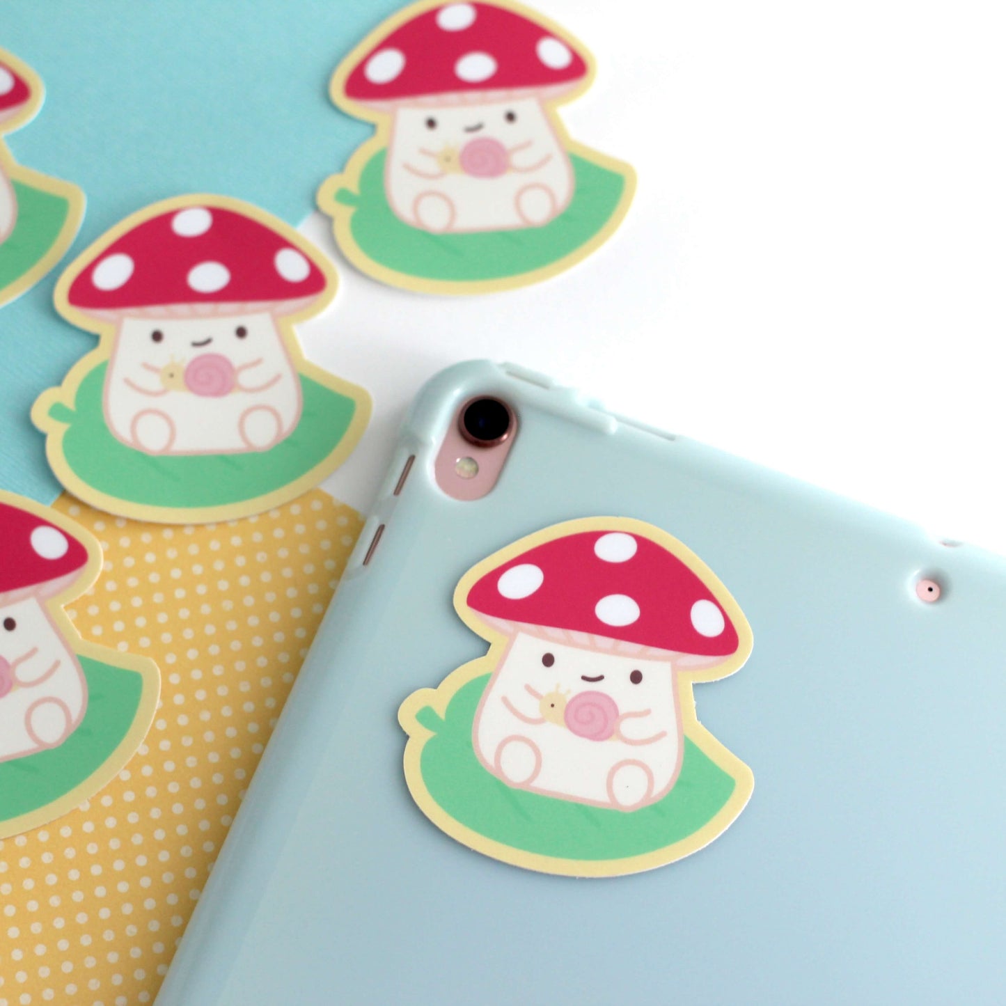 Toadstool Mushroom on a Leaf Holding a Snail Vinyl Sticker