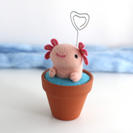 Needle Felted Axolotl Enjoying a Bath Note Holder