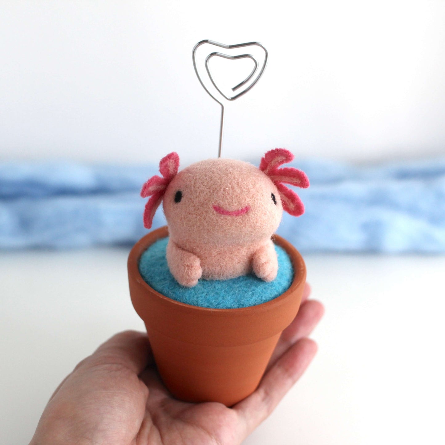 Needle Felted Axolotl Enjoying a Bath Note Holder