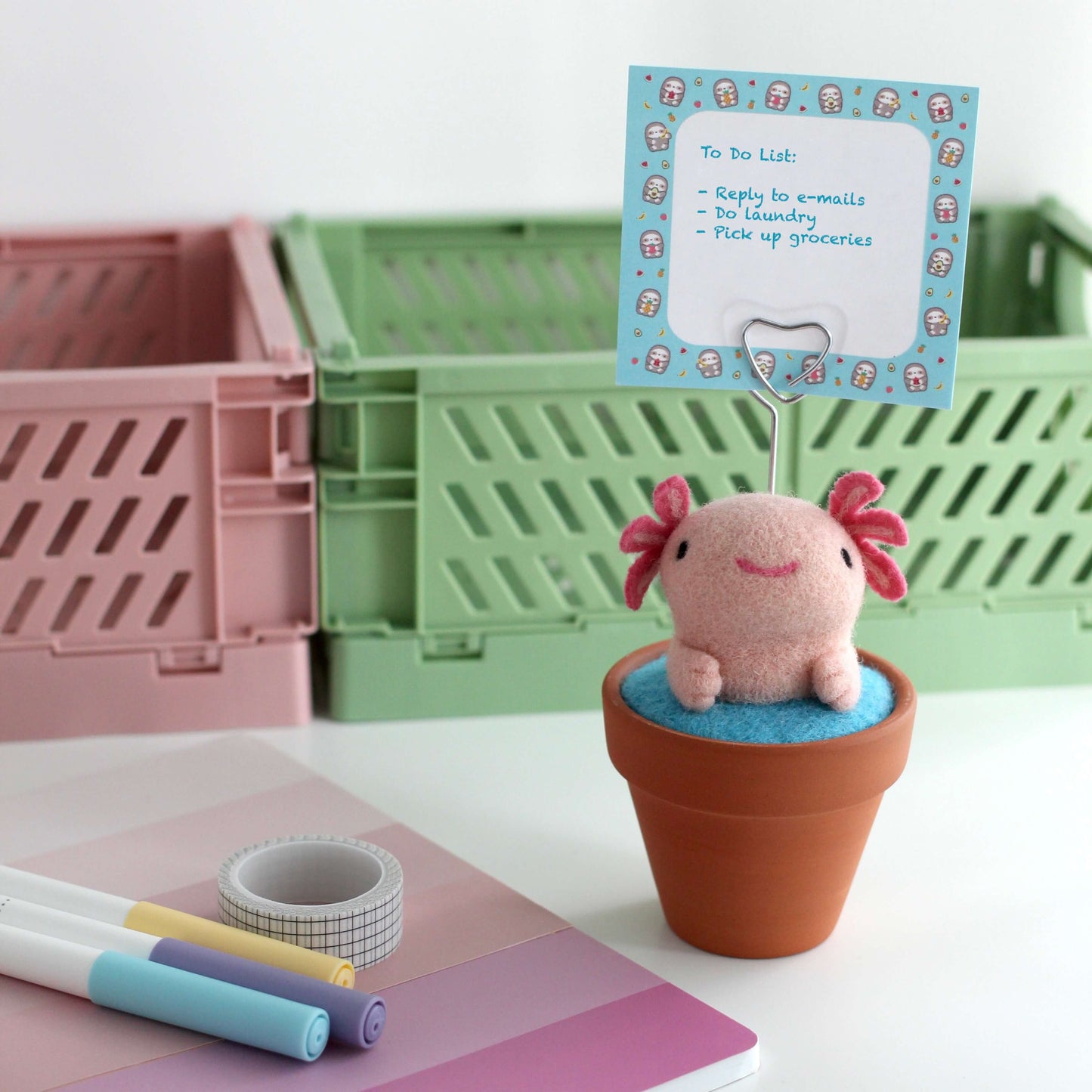Needle Felted Axolotl Enjoying a Bath Note Holder