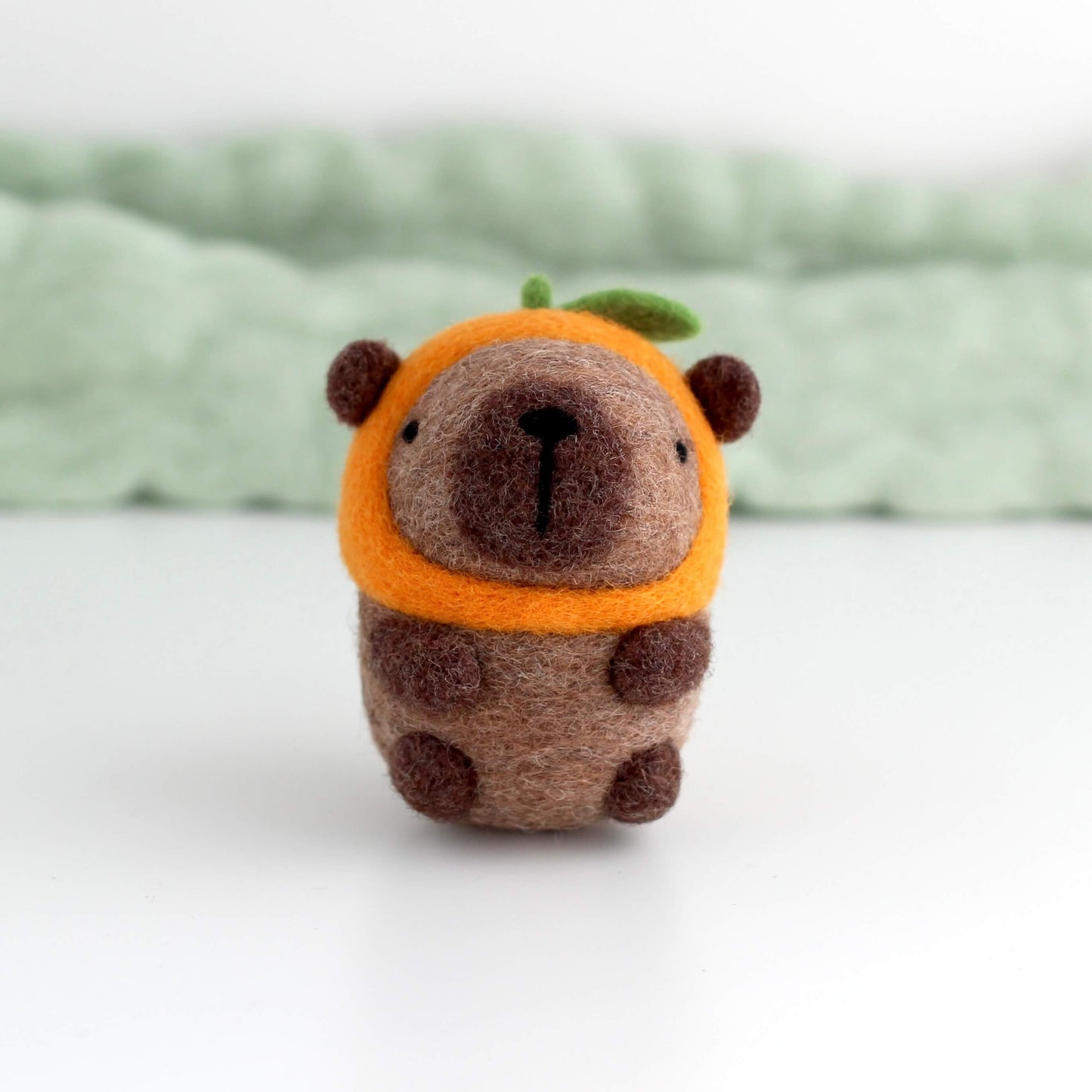 Needle Felted Capybara in Orange Hat