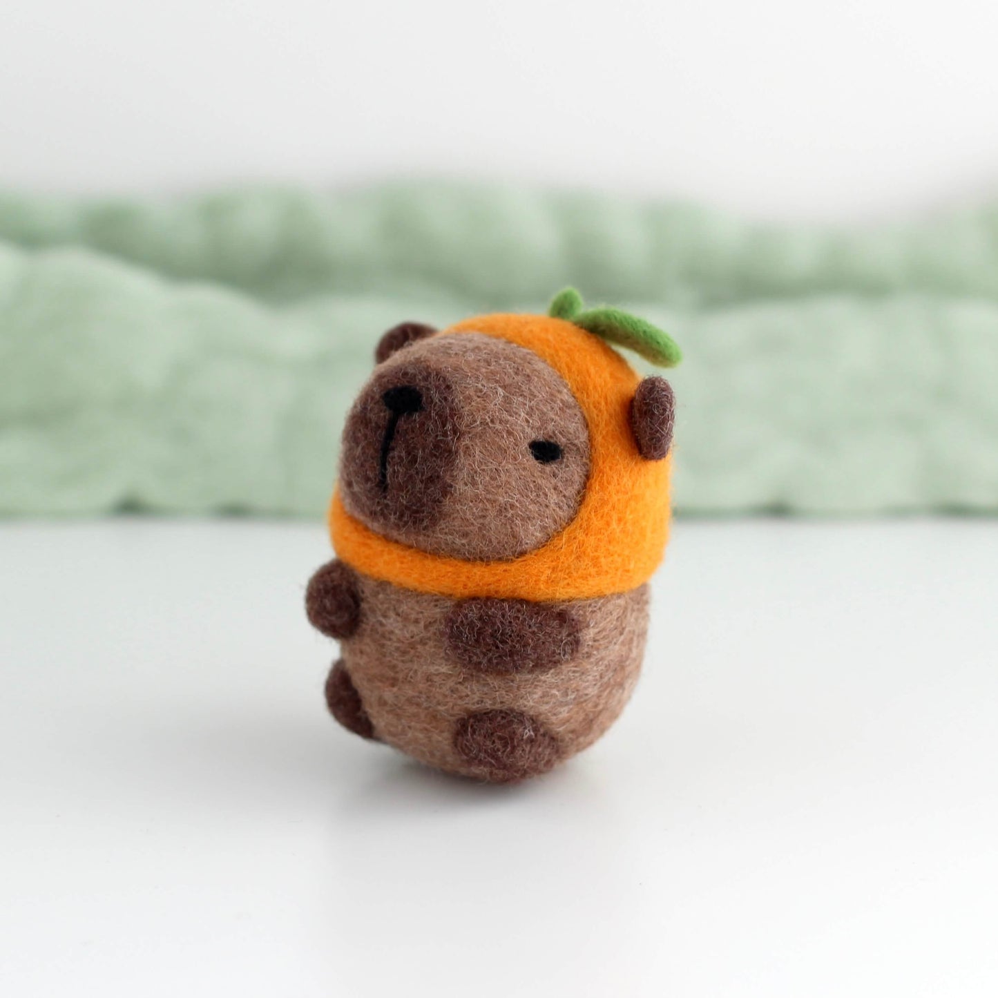Needle Felted Capybara in Orange Hat