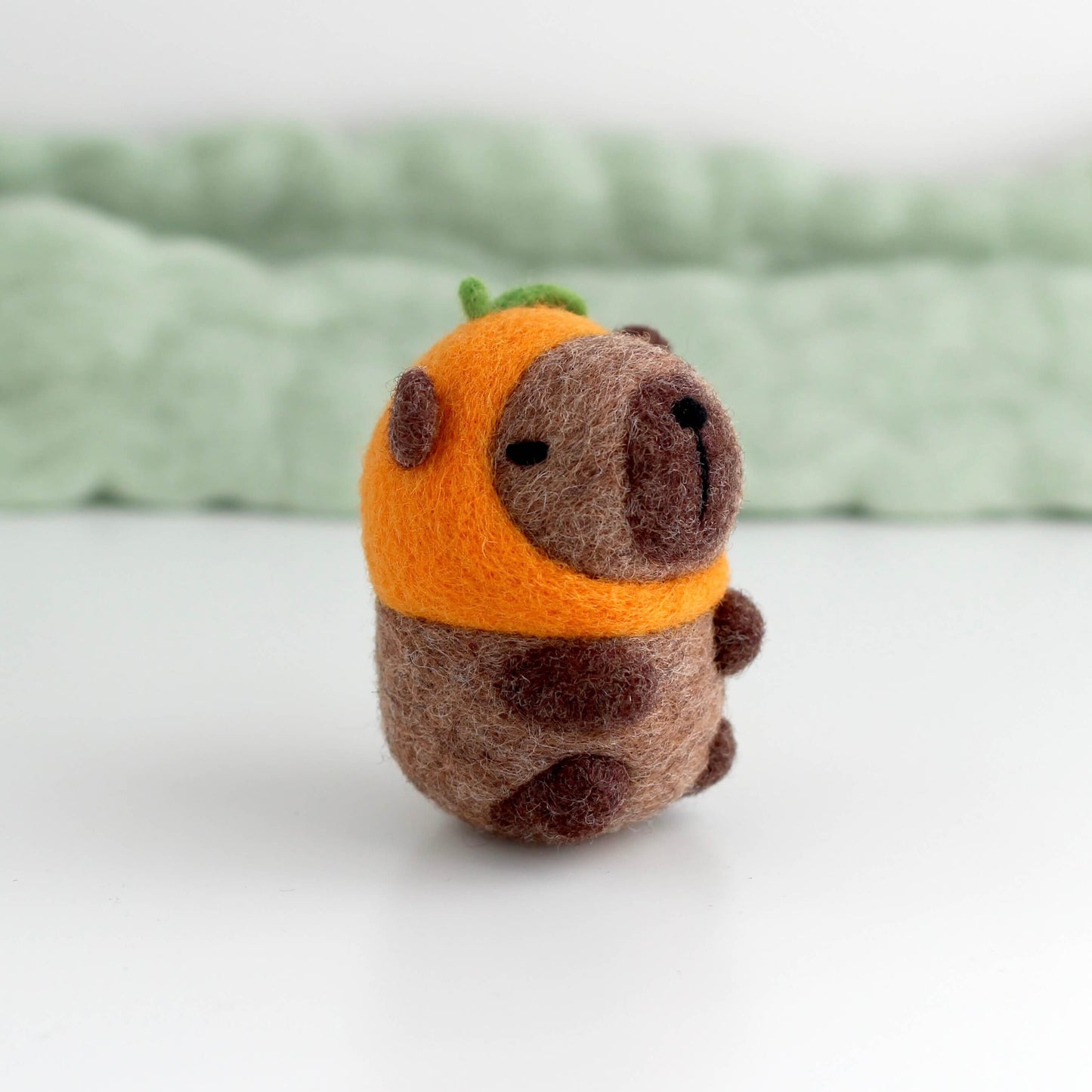 Needle Felted Capybara in Orange Hat