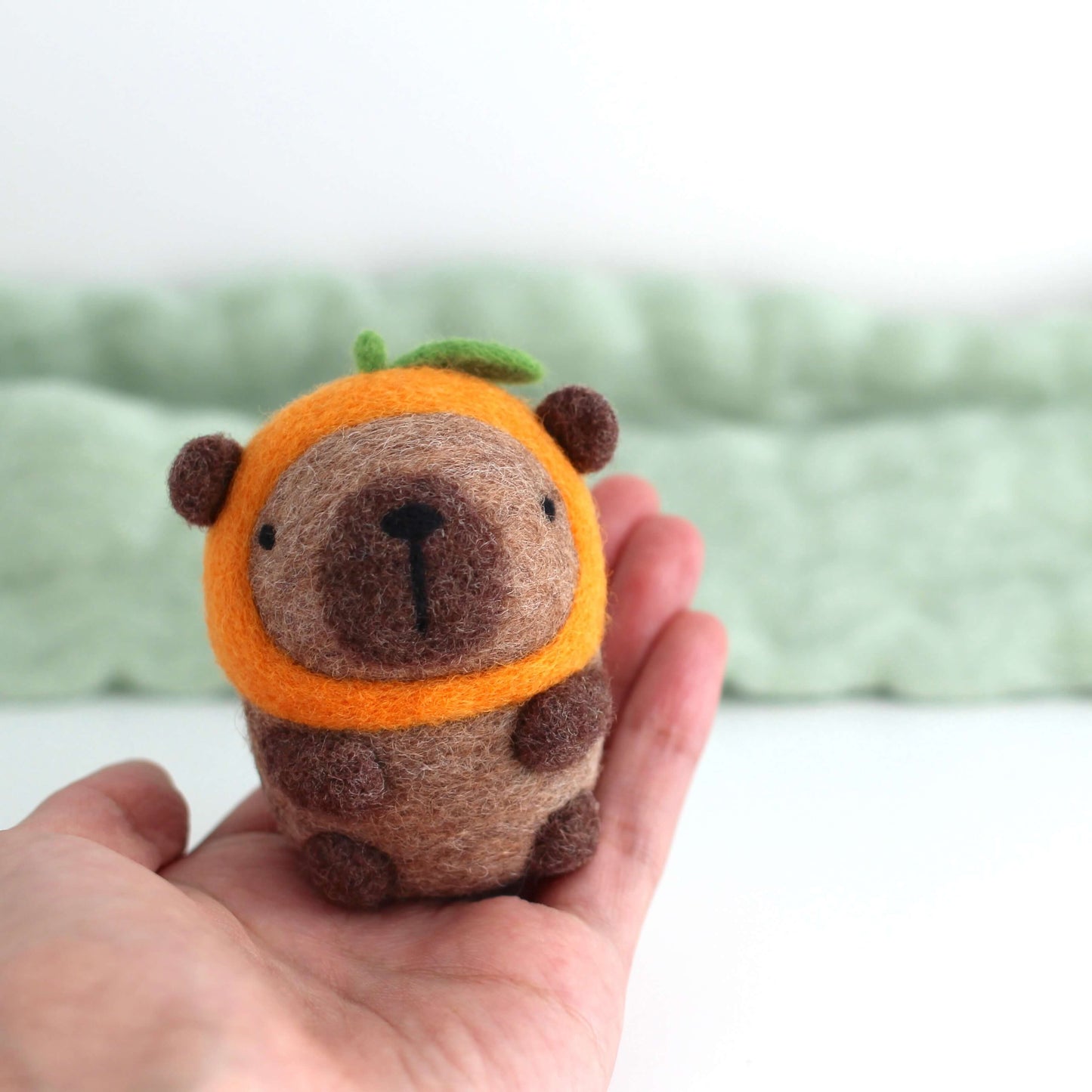 Needle Felted Capybara in Orange Hat
