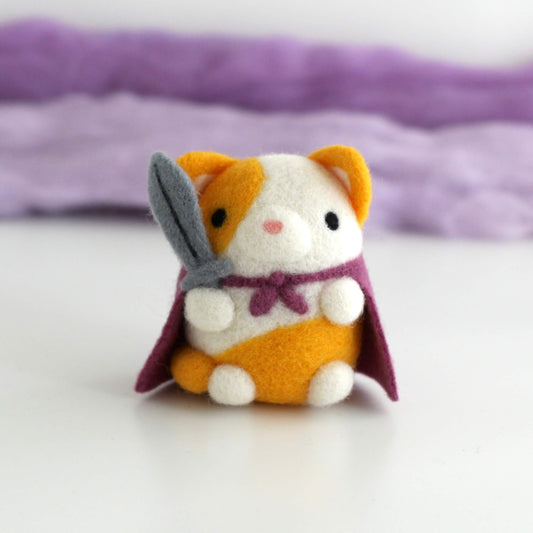 Needle Felted Cat Knight (Orange & White)