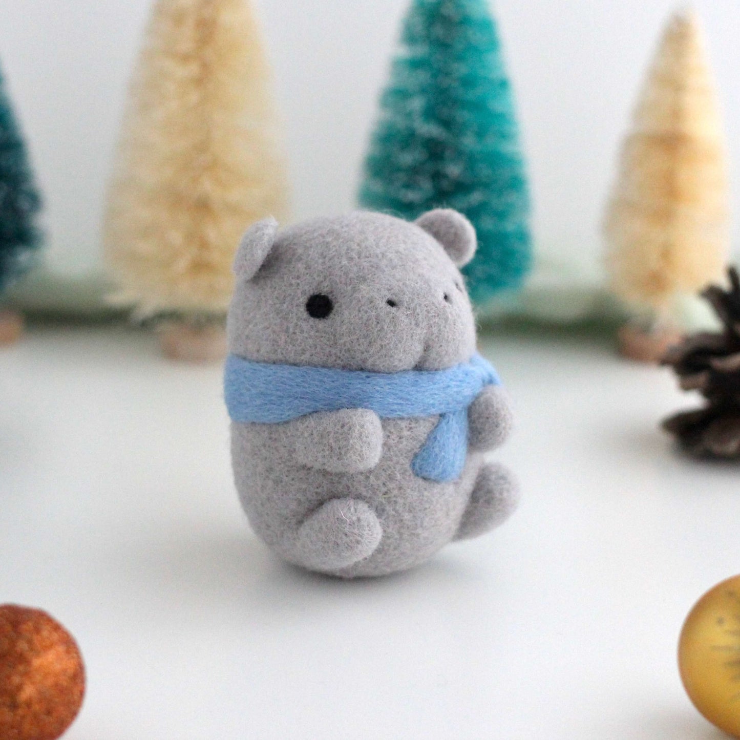 Needle Felted Hippopotamus w/ Blue Scarf