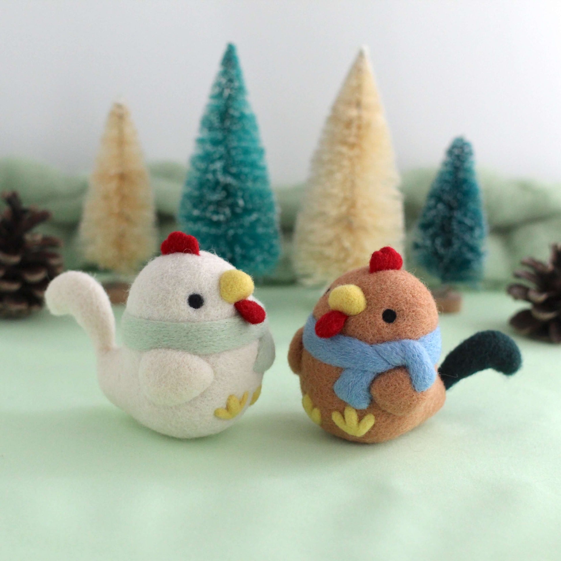 Needle Felted Cozy White Chicken w/ Mint Scarf
