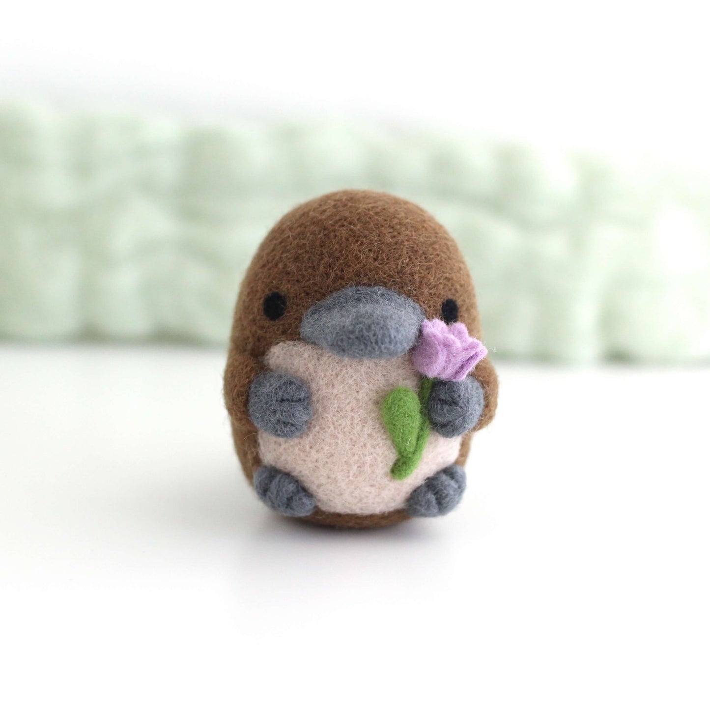 Needle Felted Platypus holding a Tulip (Purple)