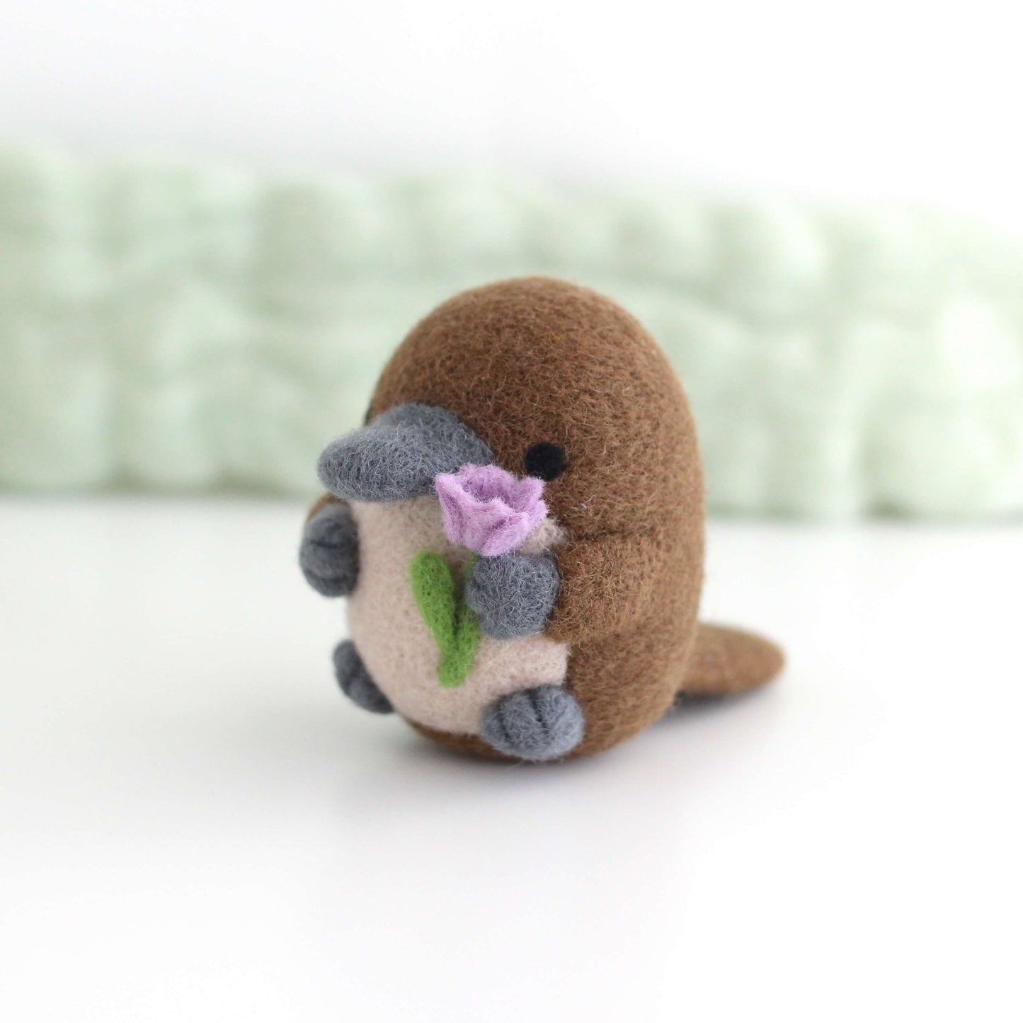 Needle Felted Platypus holding a Tulip (Purple)