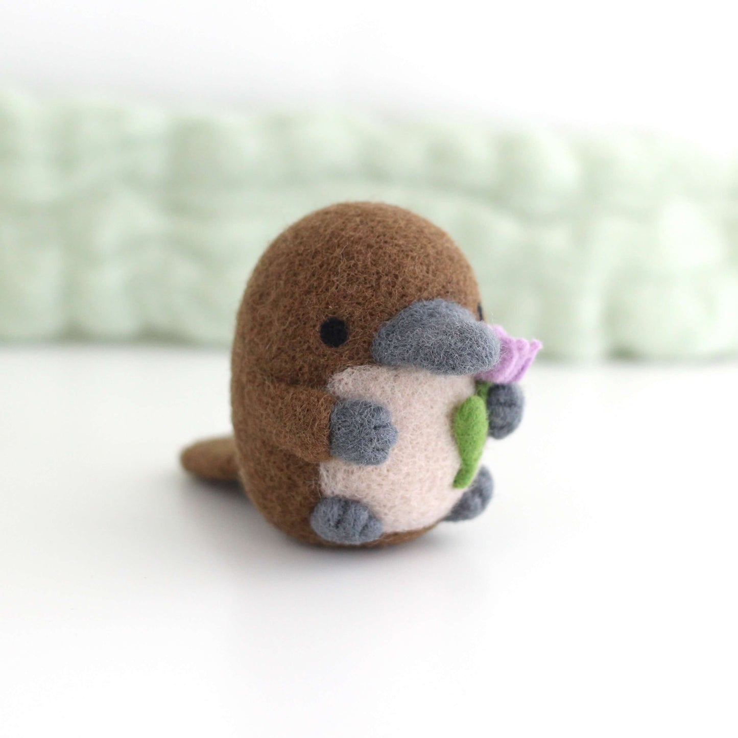Needle Felted Platypus holding a Tulip (Purple)