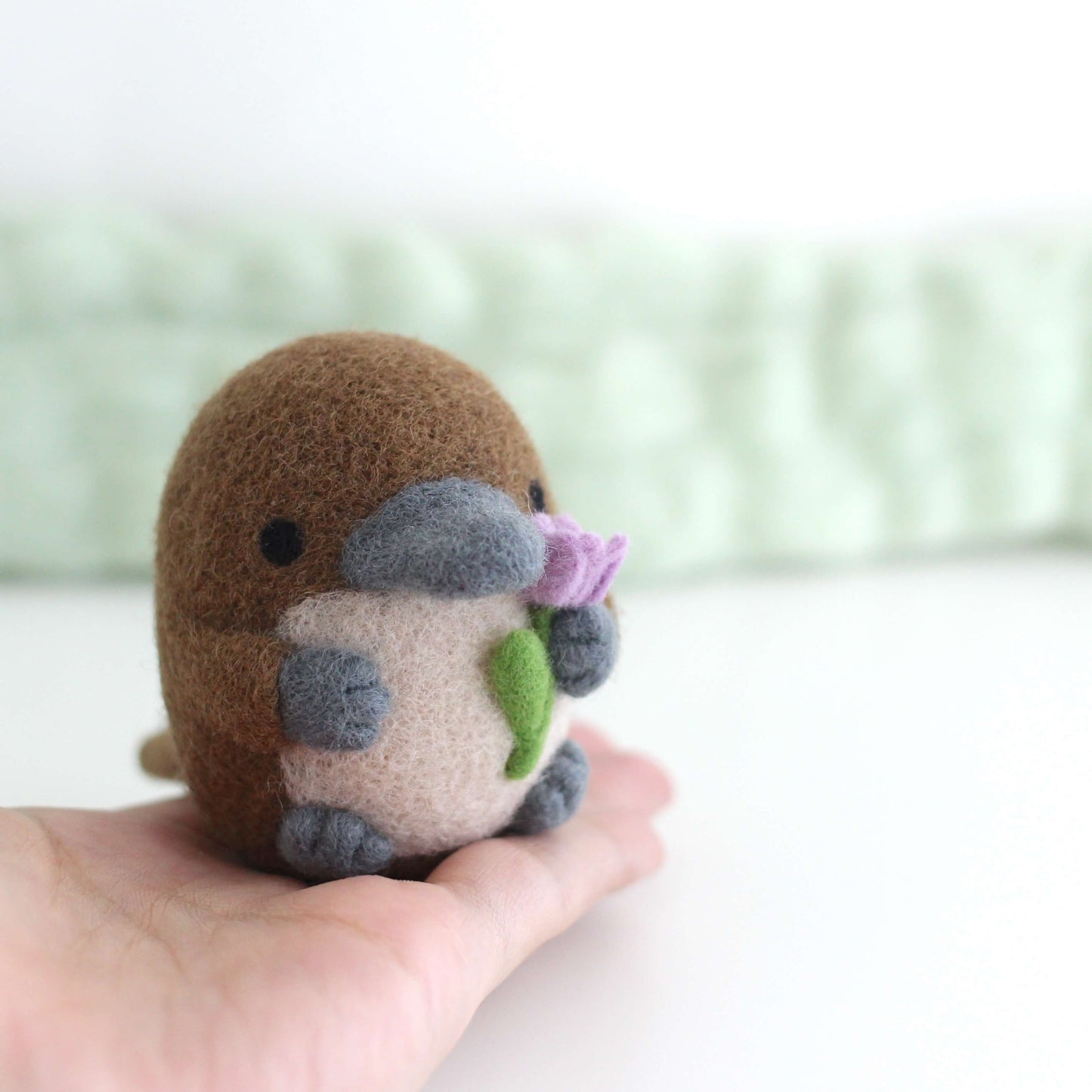 Needle Felted Platypus holding a Tulip (Purple)