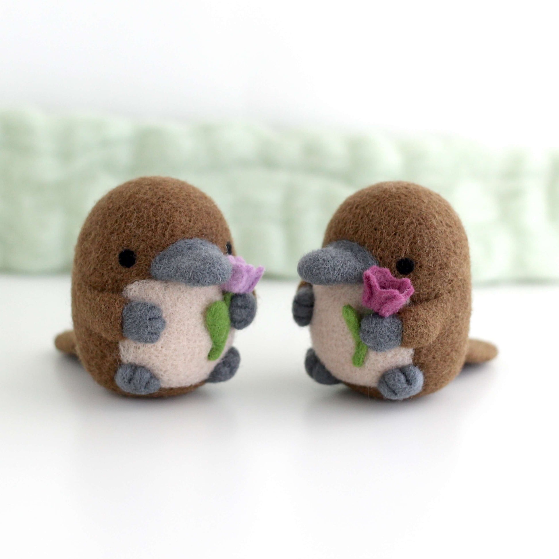 Needle Felted Platypus holding a Tulip (Fuchsia)