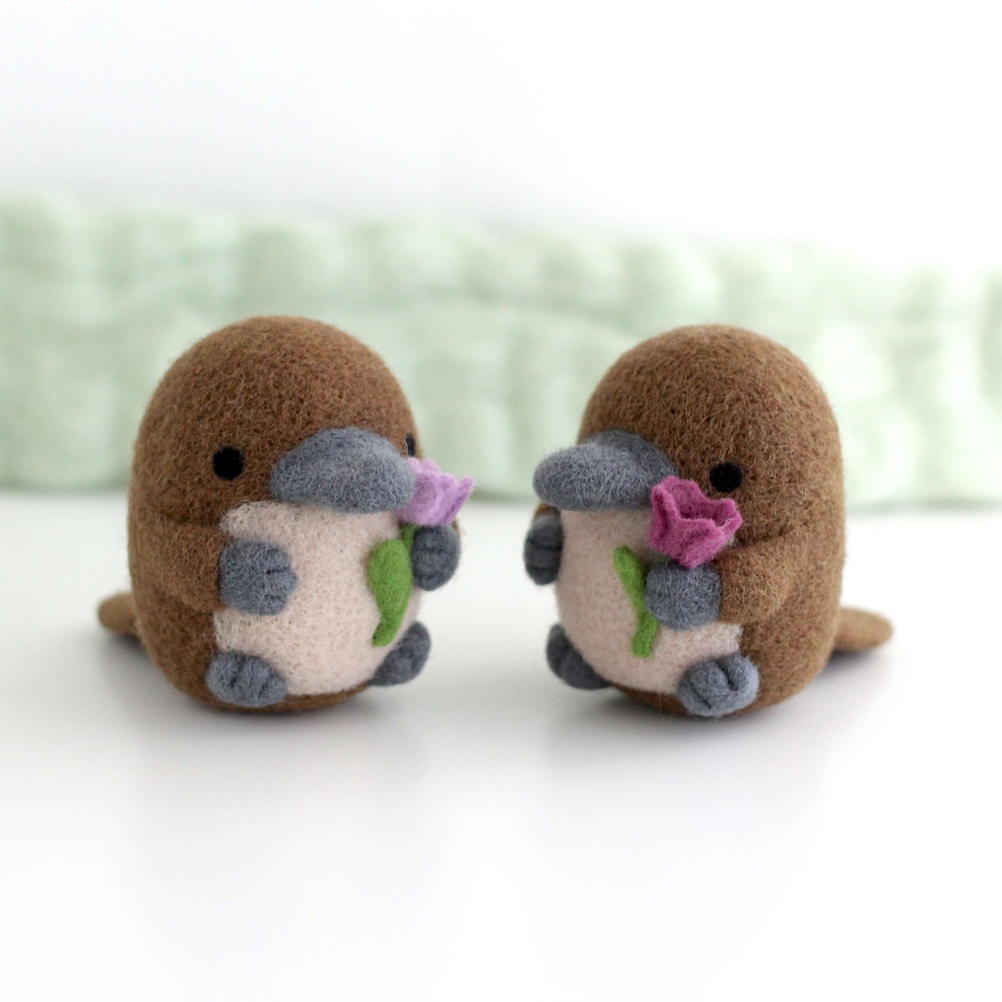 Needle Felted Platypus holding a Tulip (Purple)
