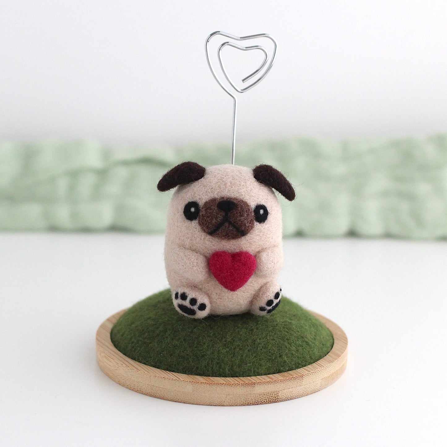 Pug Holding a Heart Note Holder