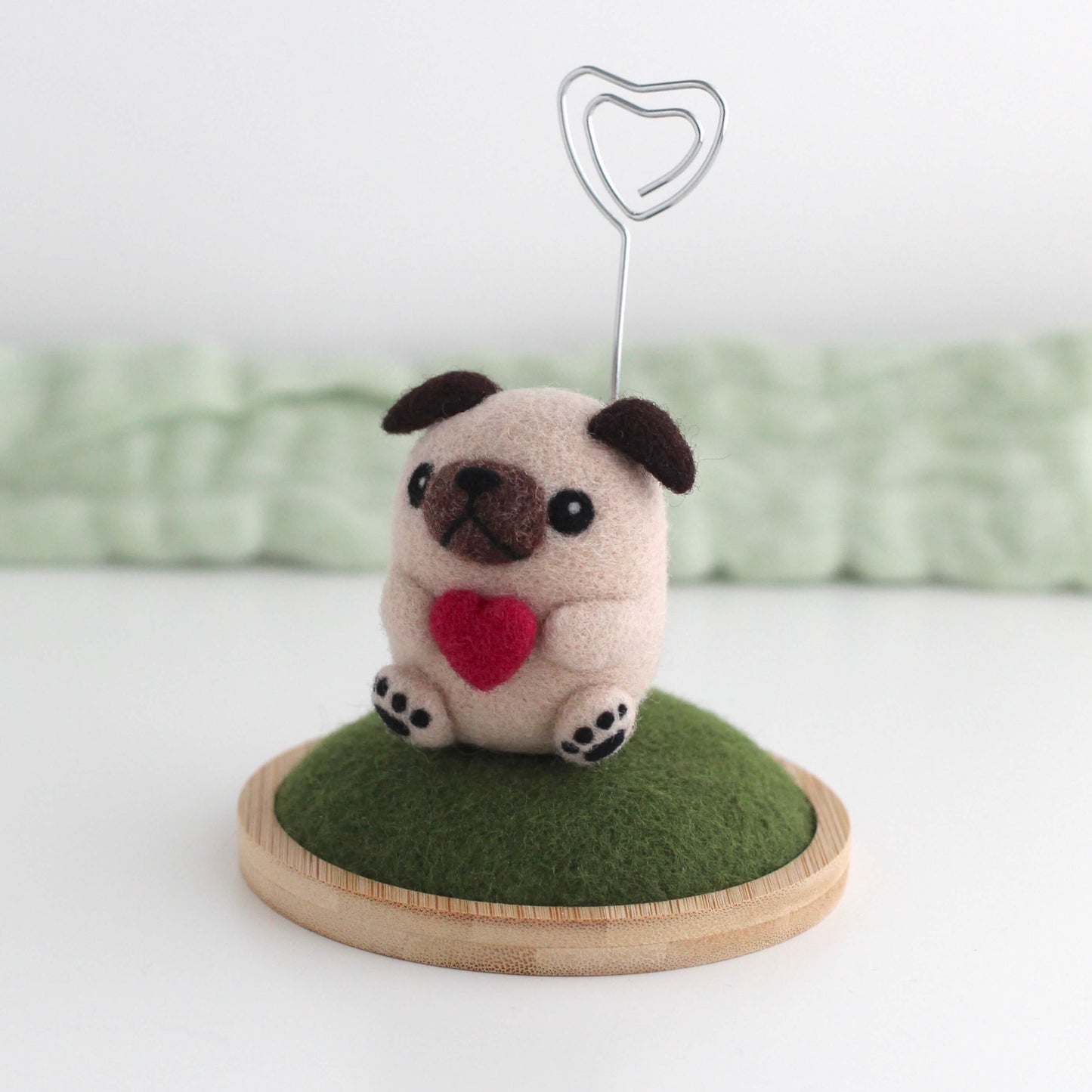 Pug Holding a Heart Note Holder