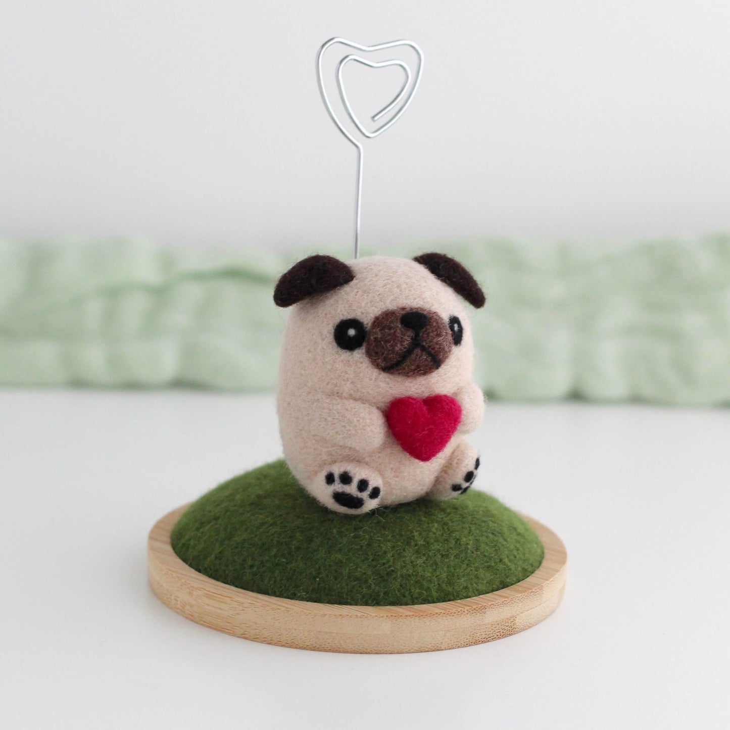 Pug Holding a Heart Note Holder