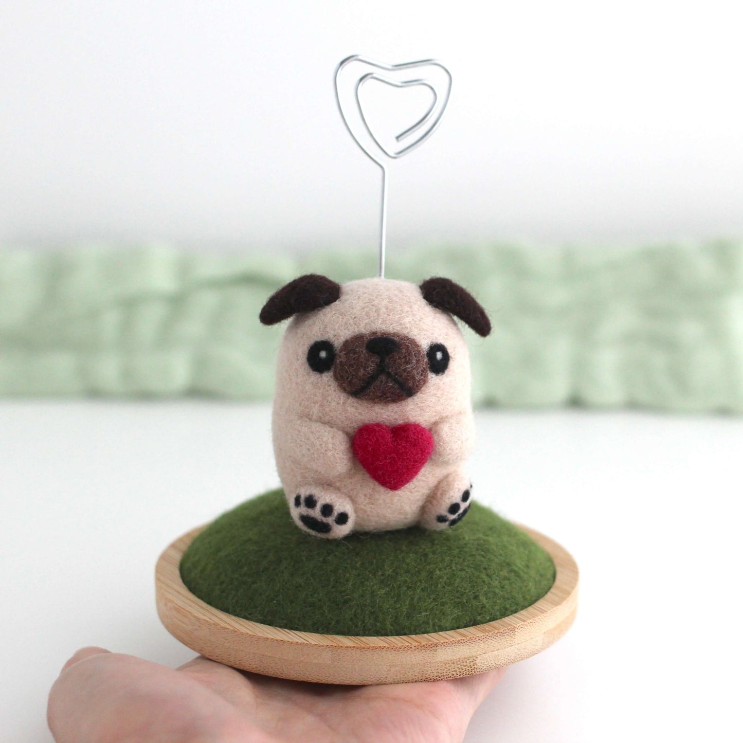 Pug Holding a Heart Note Holder