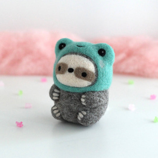 Needle Felted Sloth in Froggy Costume