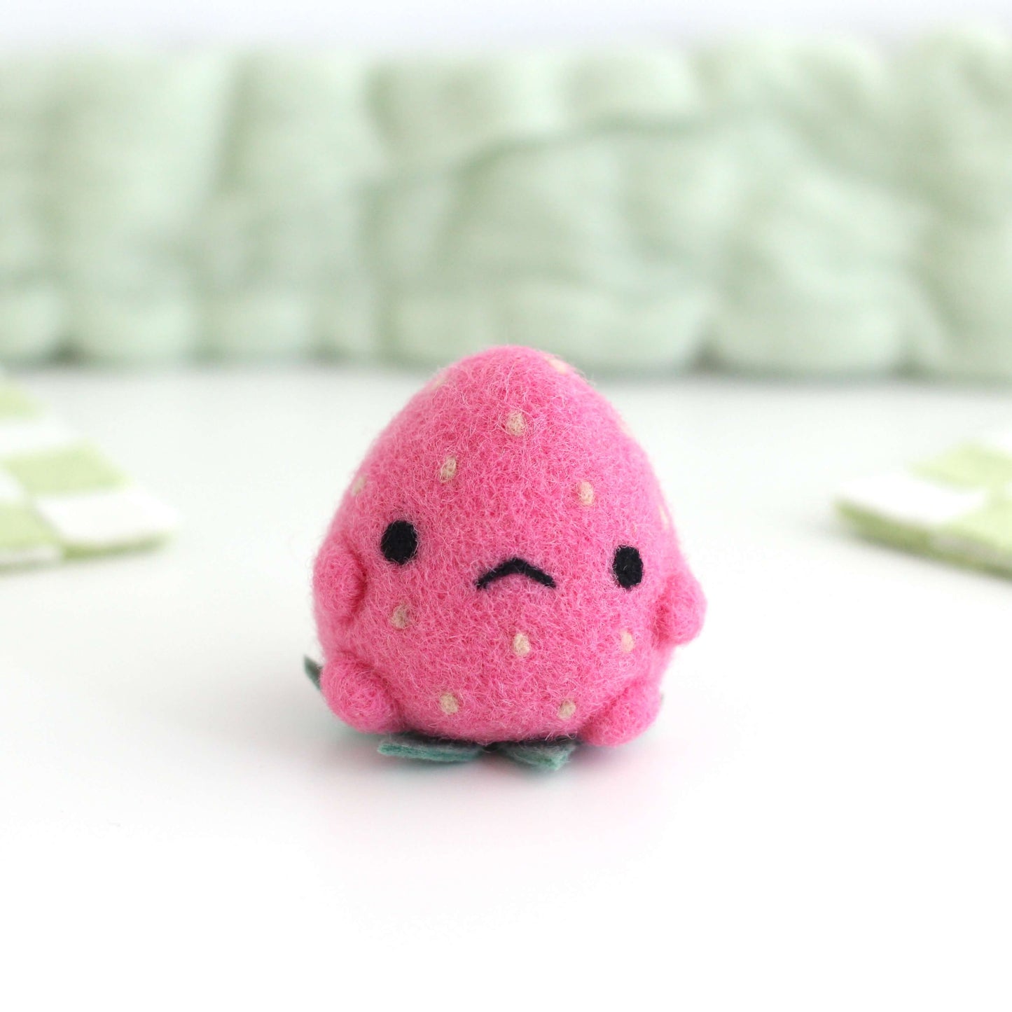 Needle Felted Grumpy Strawberry - Medium Pink