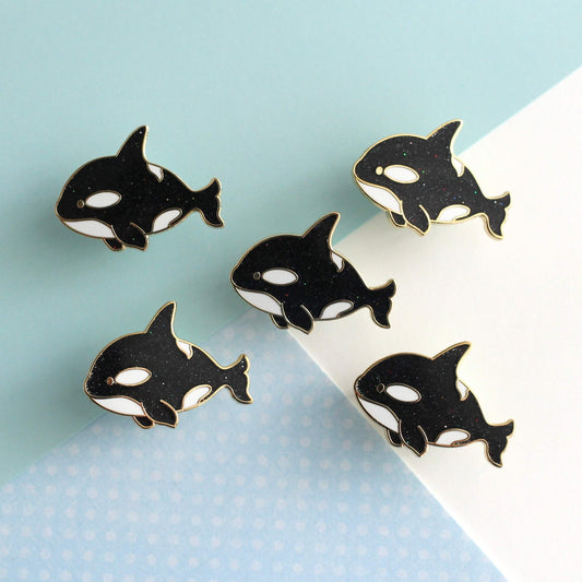 Orca Enamel Pin with Glitter Finish