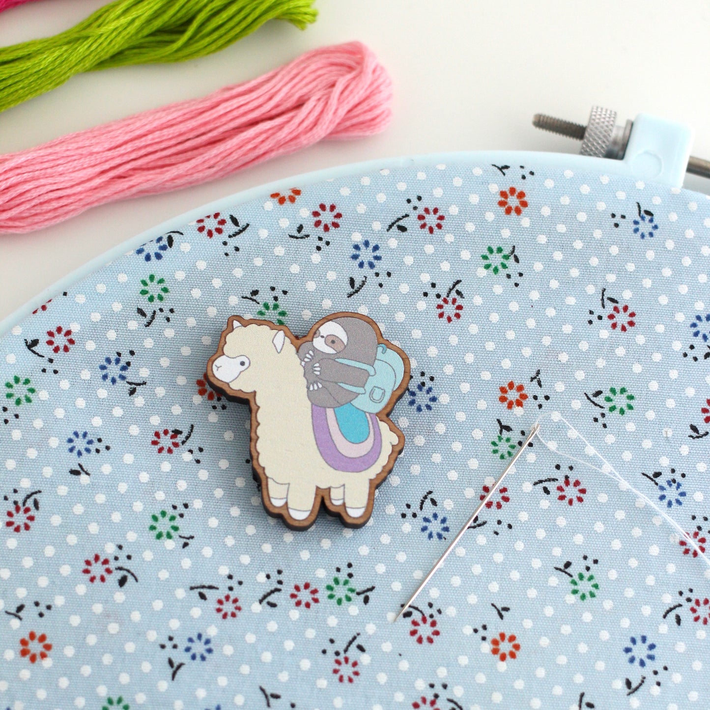 Sloth riding Alpaca Wooden Needle Minder