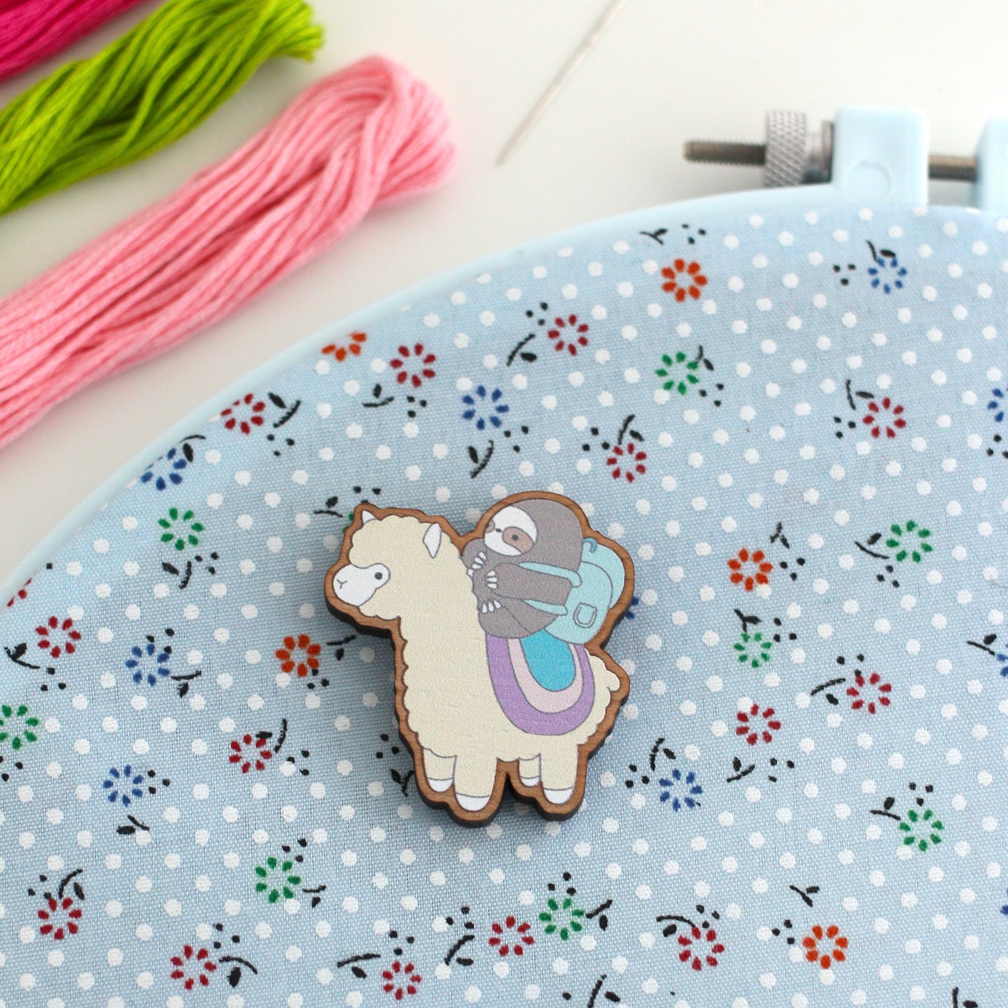 Sloth riding Alpaca Wooden Needle Minder