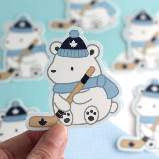 Polar Bear Playing Hockey Vinyl Sticker