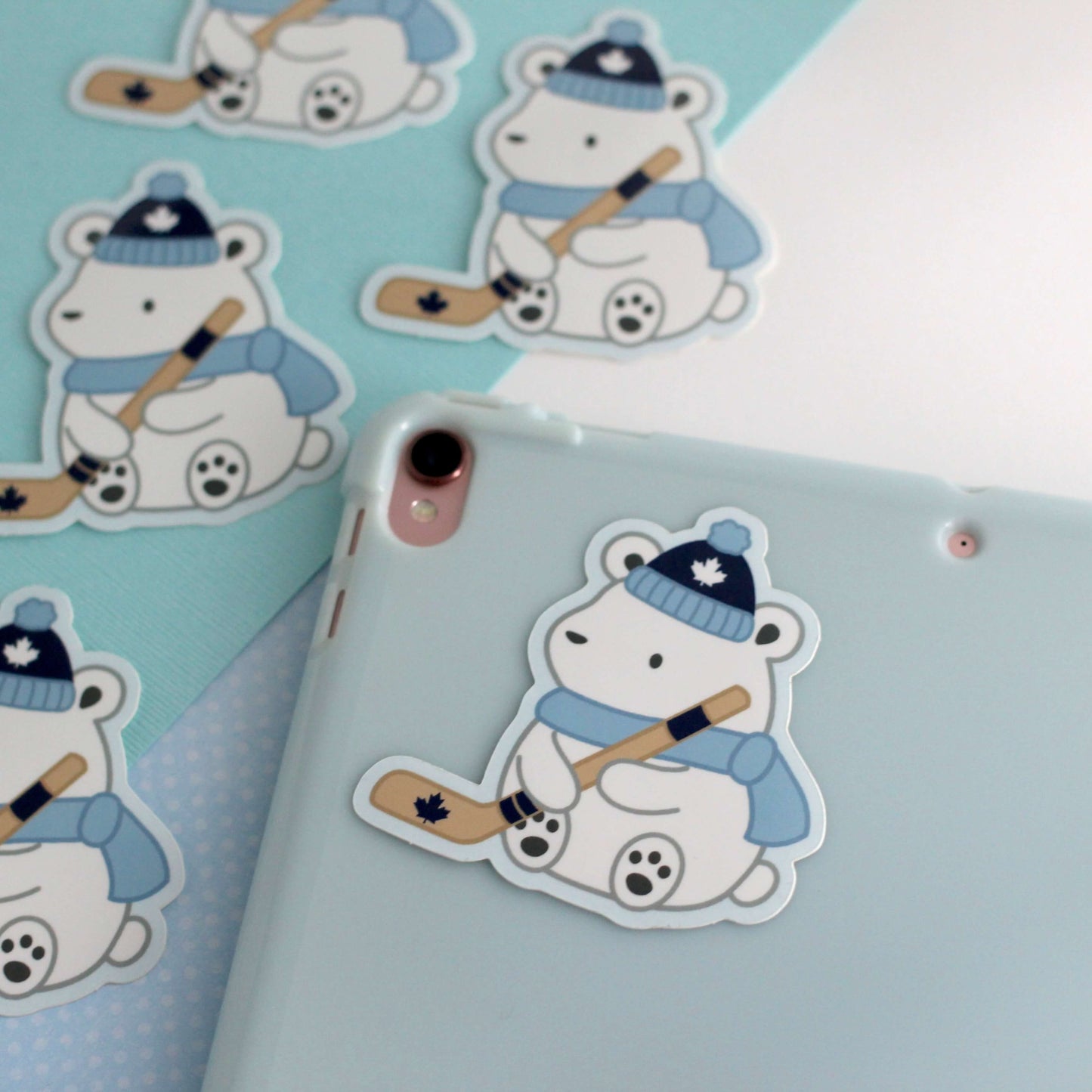 Polar Bear Playing Hockey Vinyl Sticker