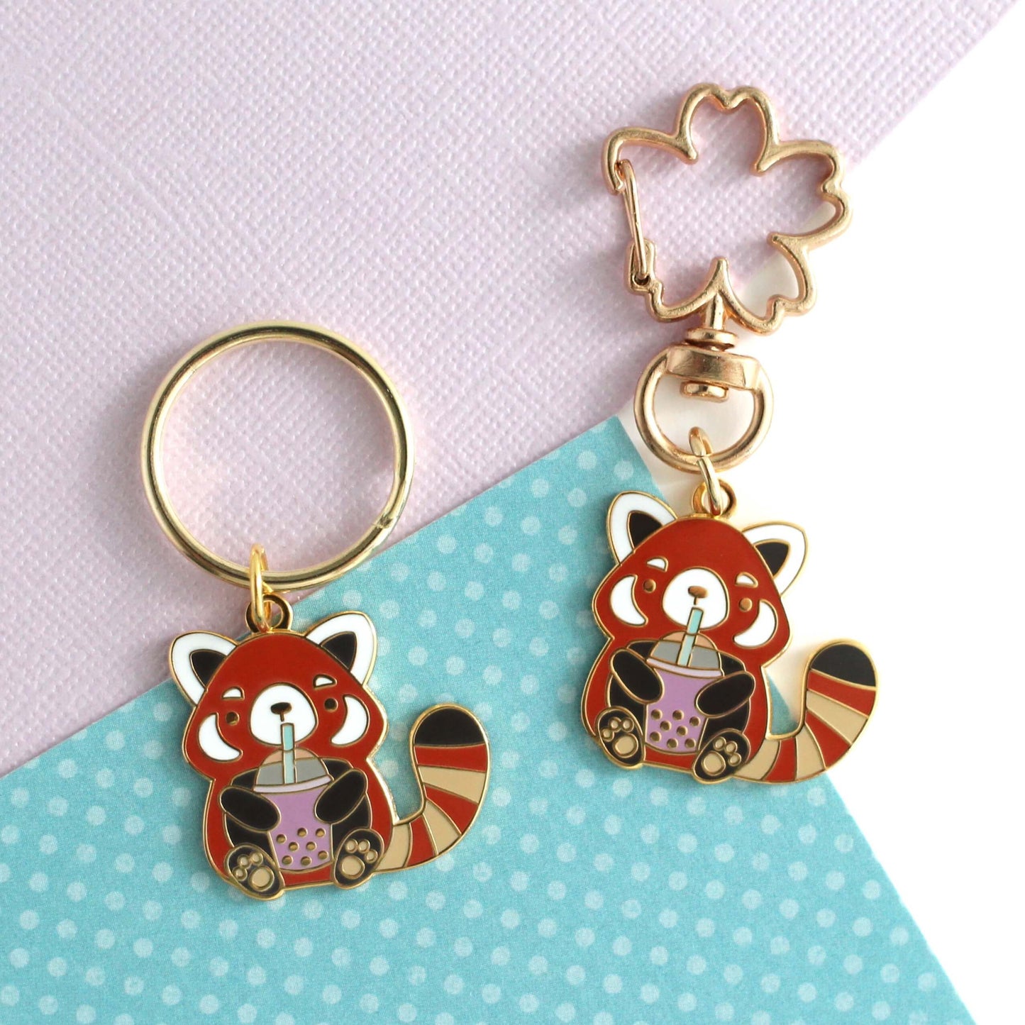 Bubble Tea Red Panda Enamel Keychain