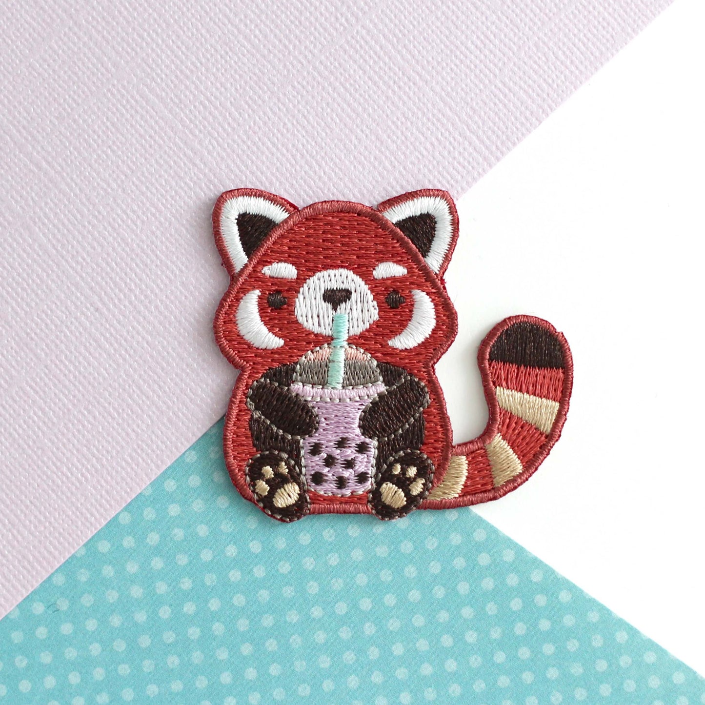 Bubble Tea Red Panda Iron On Patch