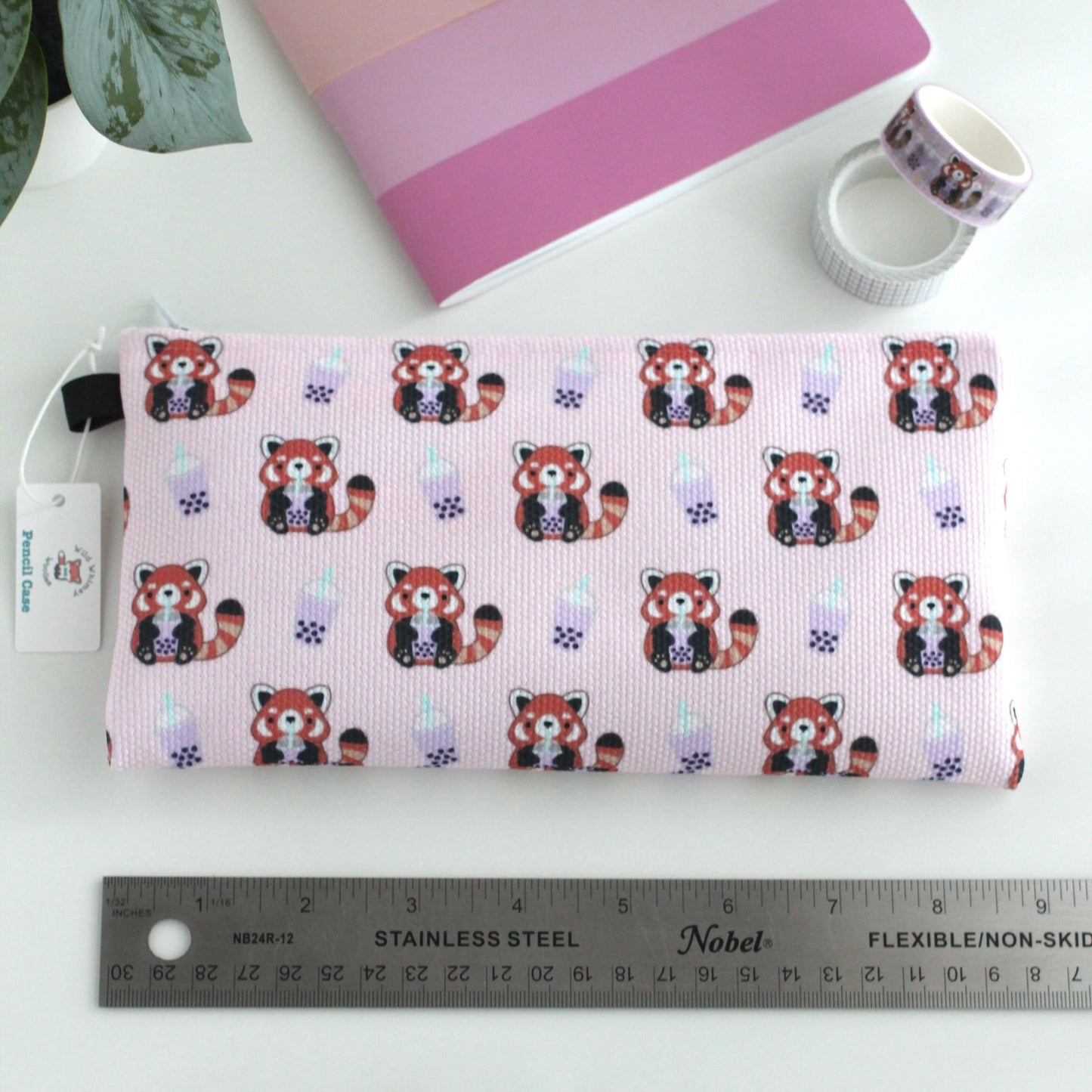 Red Pandas with Bubble Tea Pencil Case / Zipper Pouch