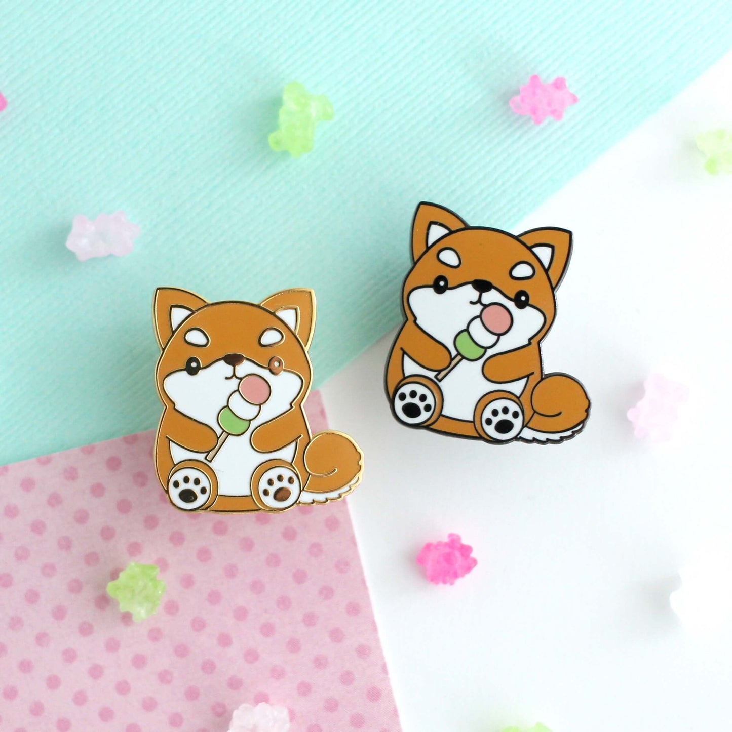 Shiba Inu Enamel Pin - Cute Dog holding Dango Lapel Pin