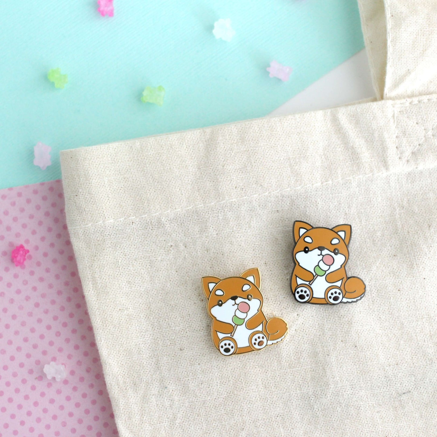 Shiba Inu Enamel Pin - Cute Dog holding Dango Lapel Pin
