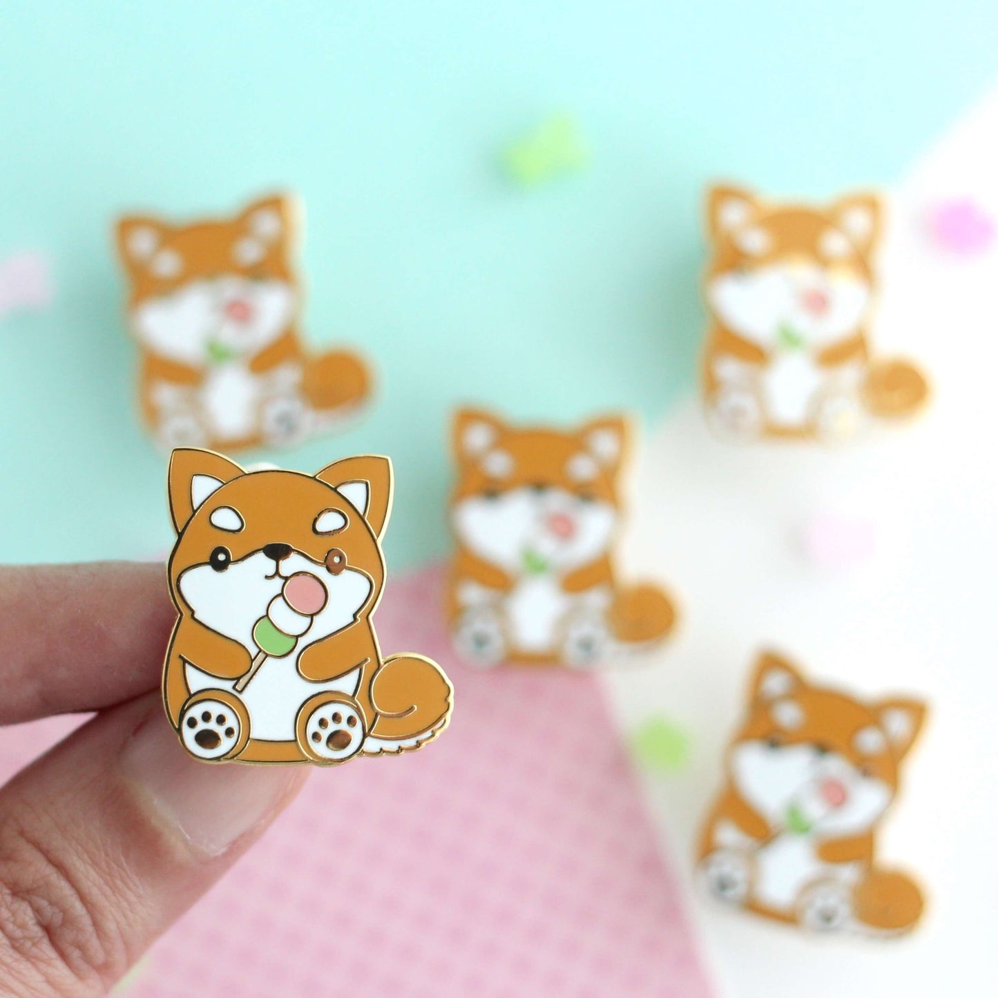 Shiba Inu Enamel Pin - Cute Dog holding Dango Lapel Pin