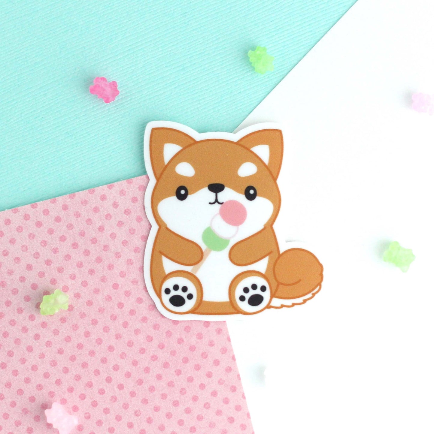 Shiba Inu eating Dango Vinyl Sticker