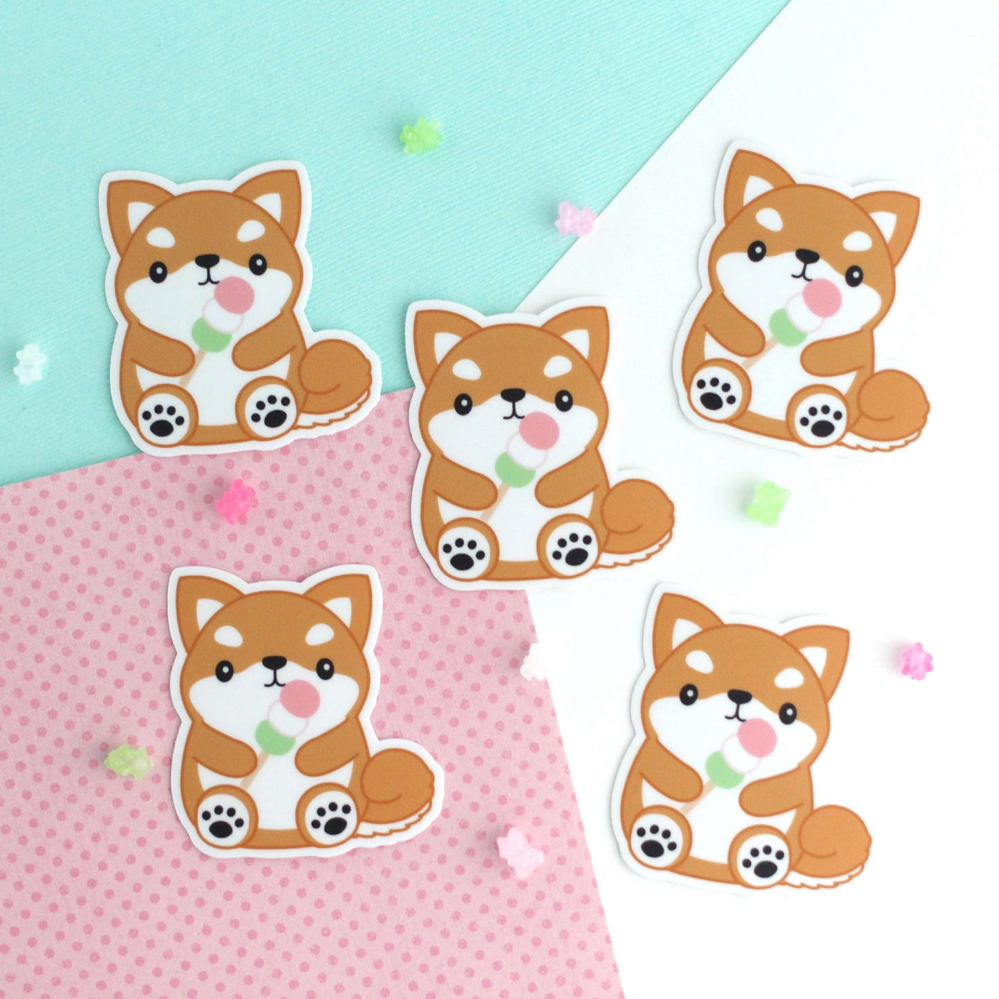 Shiba Inu eating Dango Vinyl Sticker