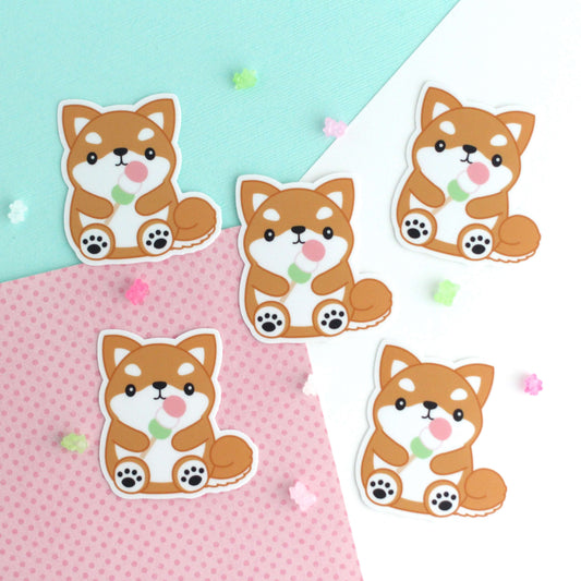 Shiba Inu eating Dango Vinyl Sticker