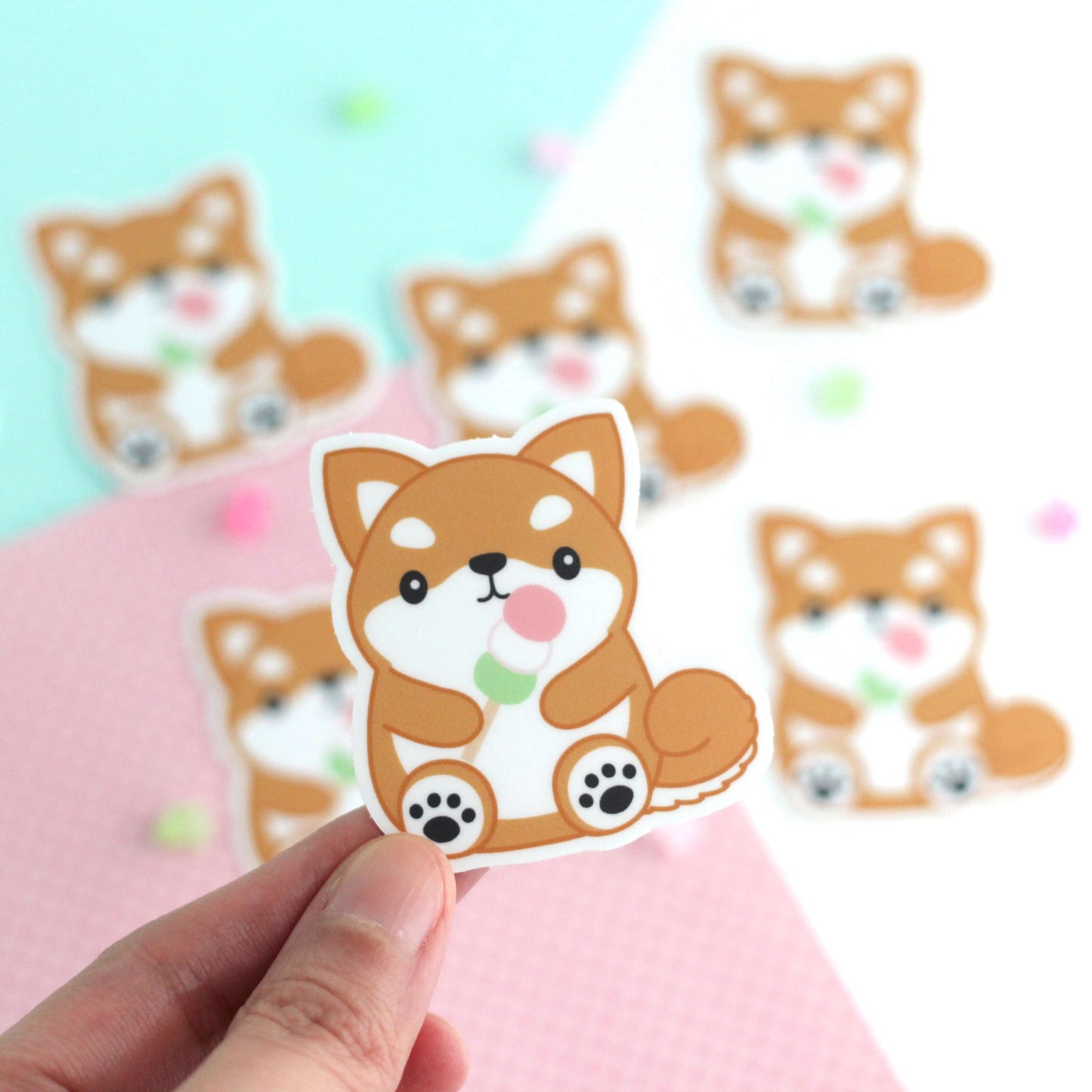 Shiba Inu eating Dango Vinyl Sticker