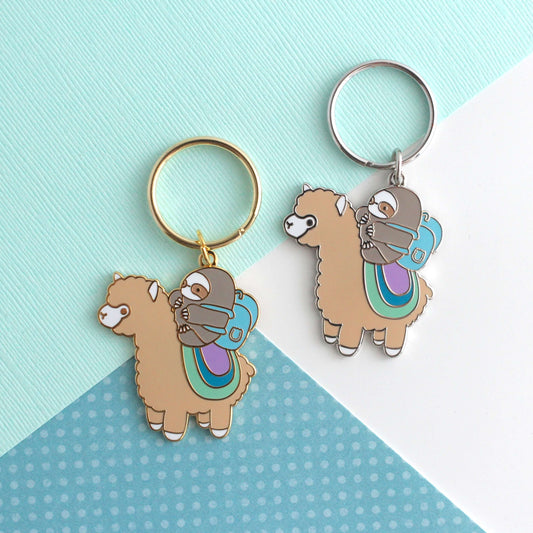 Sloth and Alpaca Adventurer Enamel Keychain