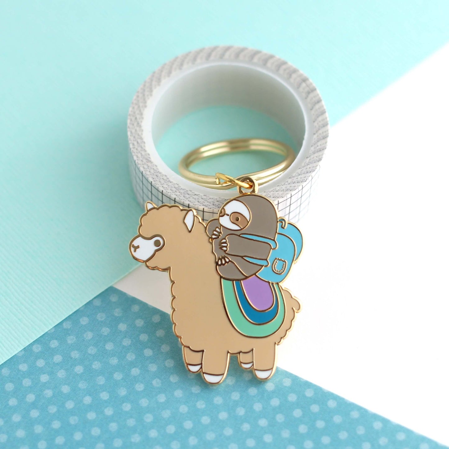 Sloth and Alpaca Adventurer Enamel Keychain