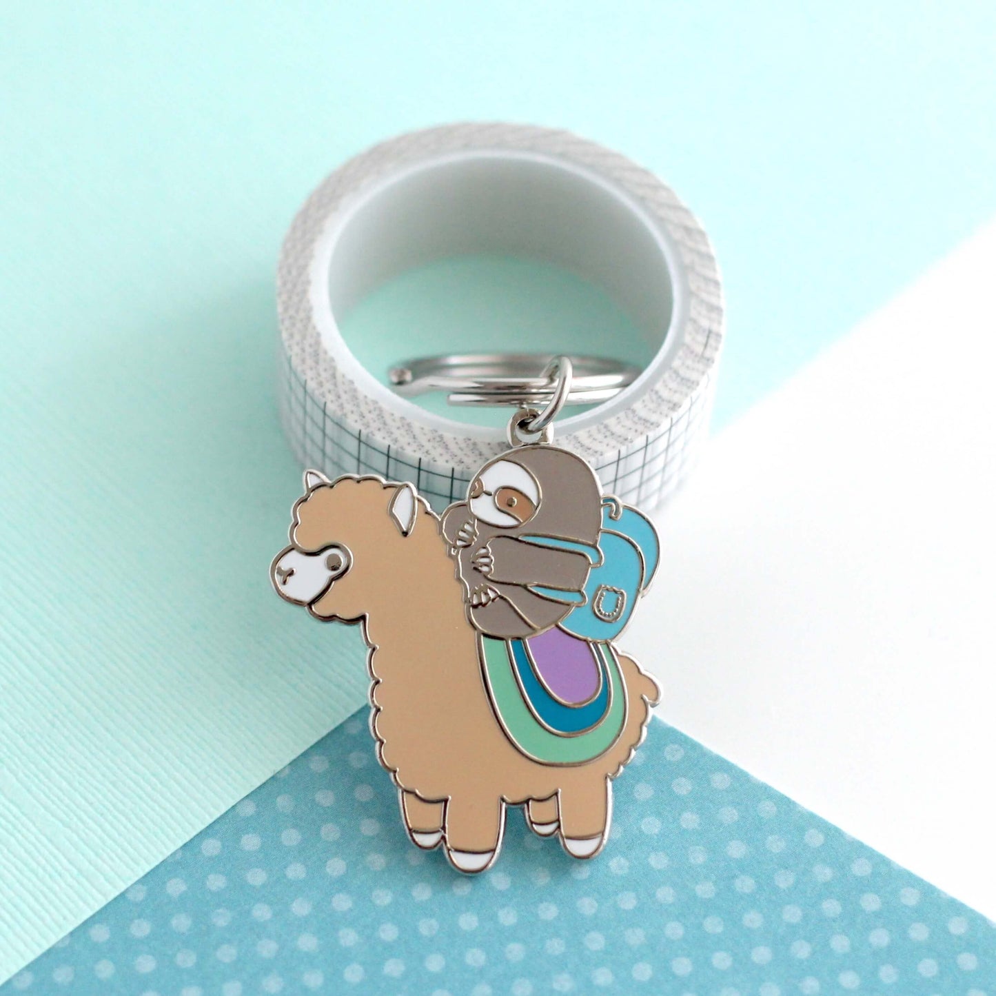 Sloth and Alpaca Adventurer Enamel Keychain