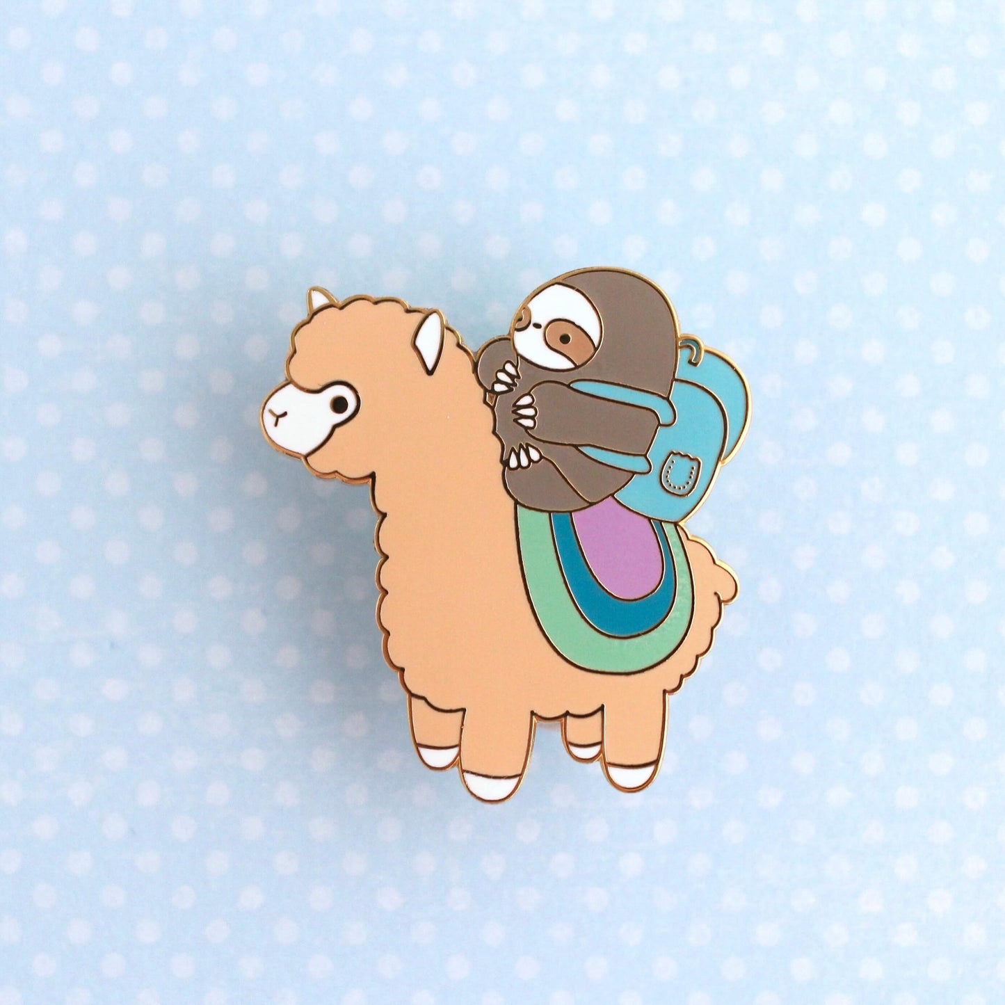 Sloth and Alpaca Adventurer Enamel Pin (Gold) - Llama Pin for Backpack - Alpaca Gift