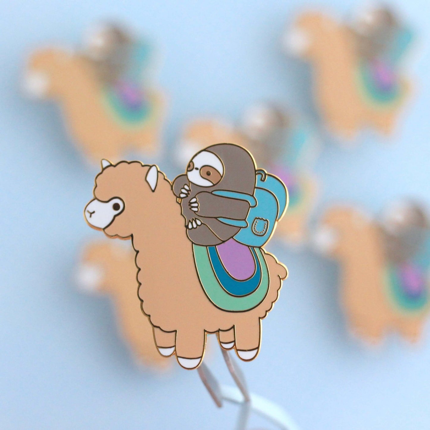 Sloth and Alpaca Adventurer Enamel Pin (Gold) - Llama Pin for Backpack - Alpaca Gift