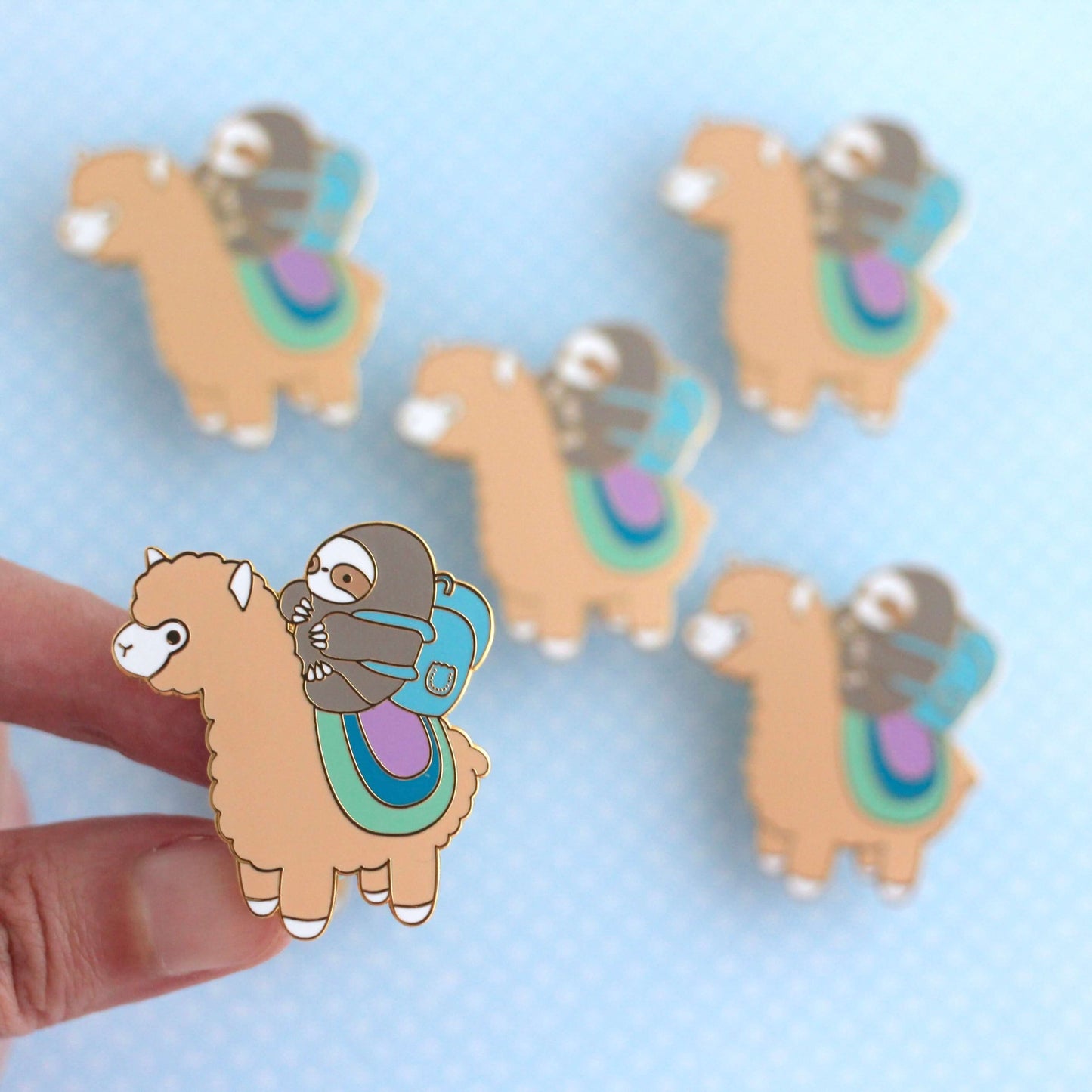 Sloth and Alpaca Adventurer Enamel Pin (Gold) - Llama Pin for Backpack - Alpaca Gift