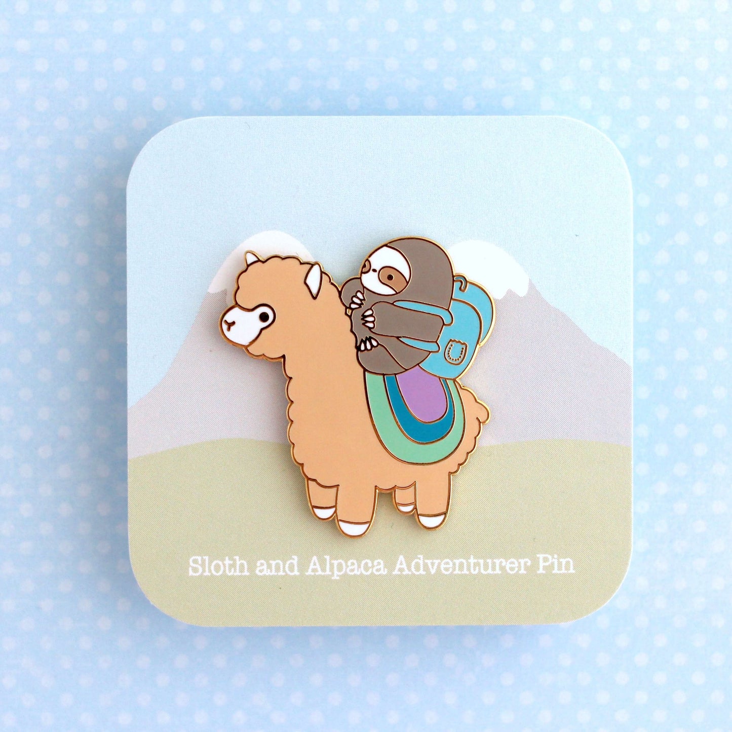Sloth and Alpaca Adventurer Enamel Pin (Gold) - Llama Pin for Backpack - Alpaca Gift