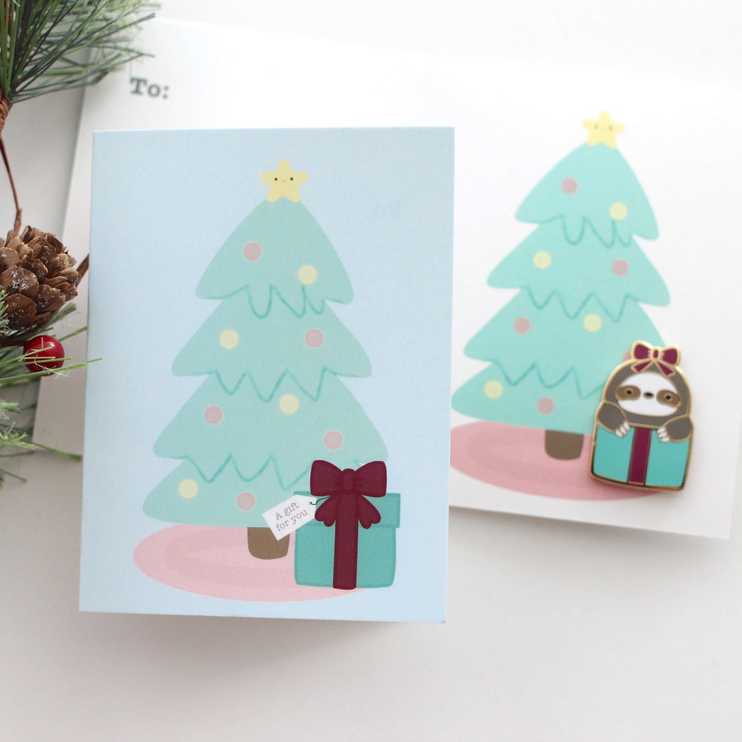 Gift Box Sloth Enamel Pin. Sloth Birthday Gift. Valentine's Day Gift.: A-Grade / Christmas Card