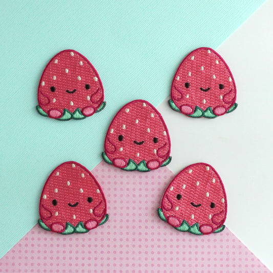 Happy Strawberry Embroidered Iron-On Patch