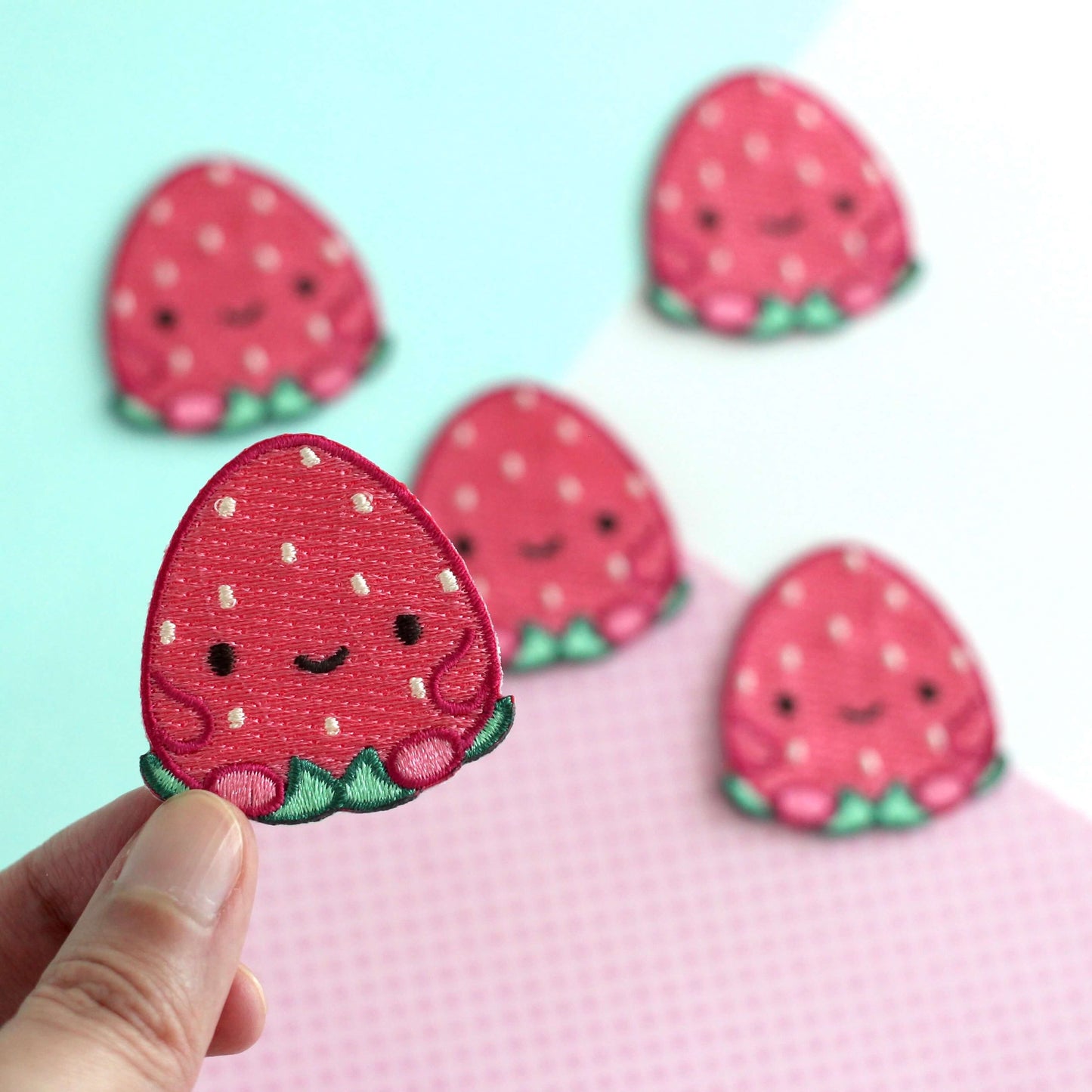Happy Strawberry Embroidered Iron-On Patch
