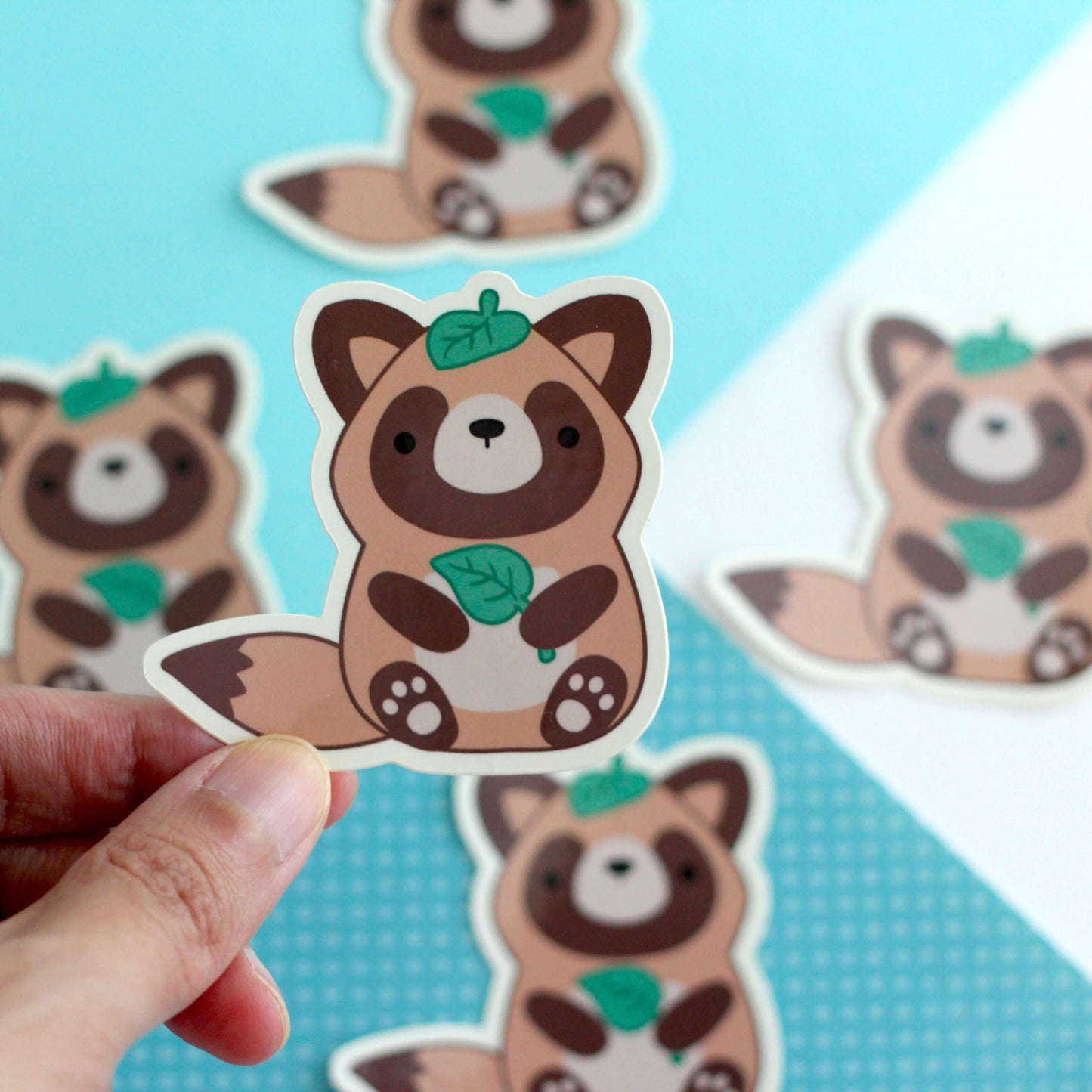 Tanuki Holding a Leaf Vinyl Sticker